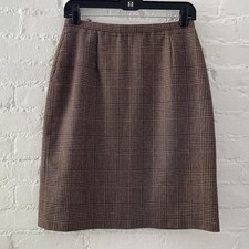 Vintage Preston & York Womens Skirt Size 8 Brown Plaid A-Line Wool Blend Lined