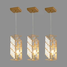 3 Pack Modern Crystal Chandelier Gold Prism Design Ceiling Pendant Light Fixture