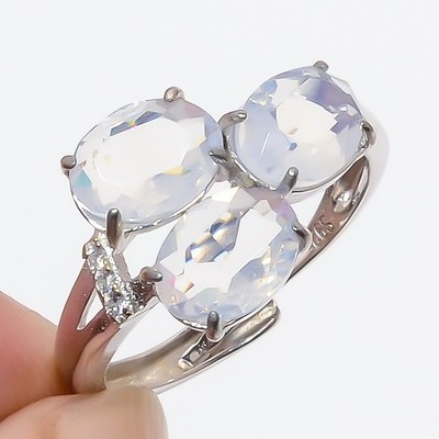Milky Opal & White Topaz 925 Sterling Silver Ring Adst. (R116)