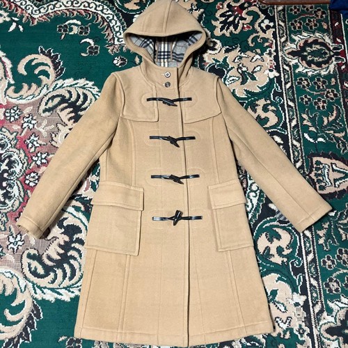 BURBERRY Hooded Long Duffle Coat Jacket Blouson Women Size 40 Camel Nova Plaid  - Afbeelding 3 van 20