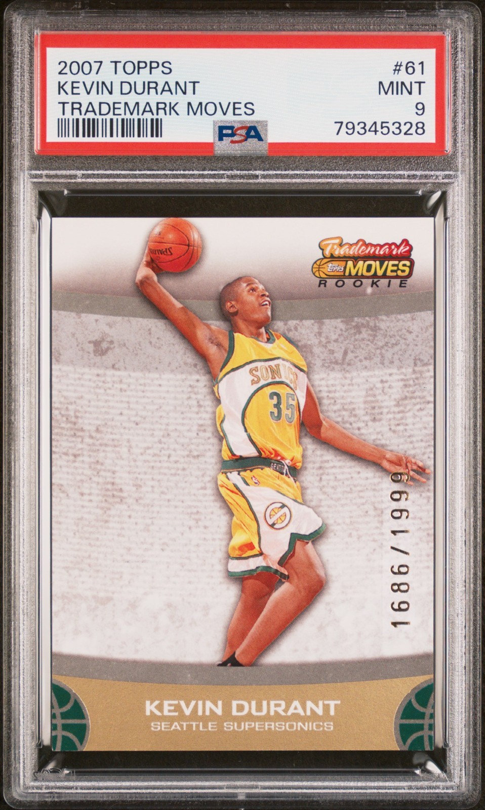 2007 Topps Trademark Moves Kevin Durant Rookie #61 PSA 9 /1999 - Supersonics RC