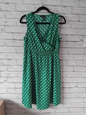 New Look Maternity Dress Size 12 Green & White Polka Dot Spotty Pattern Print