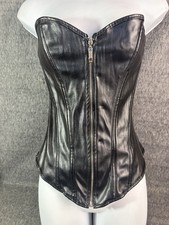 Women s XL Black Faux Leather Corset Bustier Zip Front Lace Up Gothic Strapless