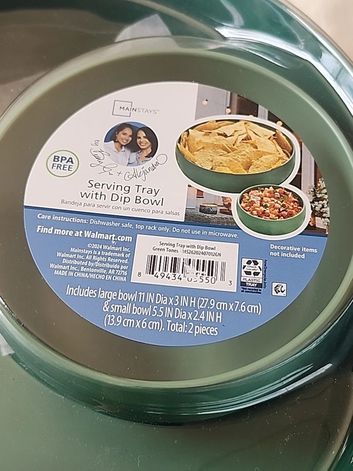 Mainstays Serving Tray with Dip Bowl Chips Bowl 11"x3" Dip Bowl 5.5"x2.4" Green - Image 3 of 4