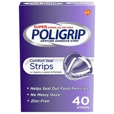 Super Poligrip Comfort Seal Denture and Partials Adhesive Strips 40 Count Pac...