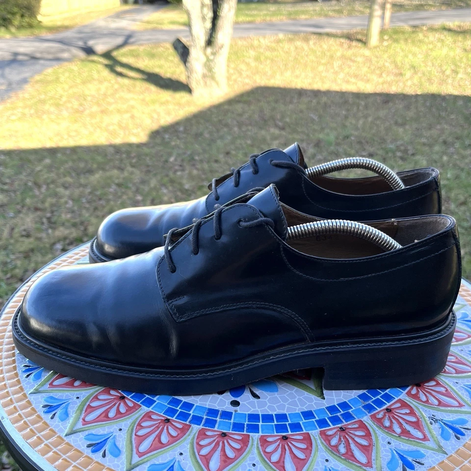 Vintage G.H. Zapatos Derby Bass and Co 11M de Cuero Negro para Hombre Hechos en Italia Foto 3 de 4