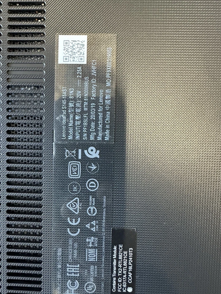 Notebook Lenovo IdeaPad S145-15AST 81N3 (para peças) com caixa cheia de cabos de rede - Imagem 3 de 4