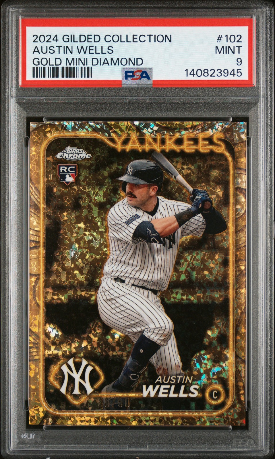 Austin Wells 2024 Topps Gilded Collection #102 Gold Mini Diamond PSA 9