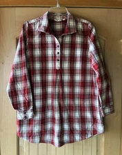 J Jill Uncommon Threads 1/4 Button Down Red Plaid Flannel Tunic M