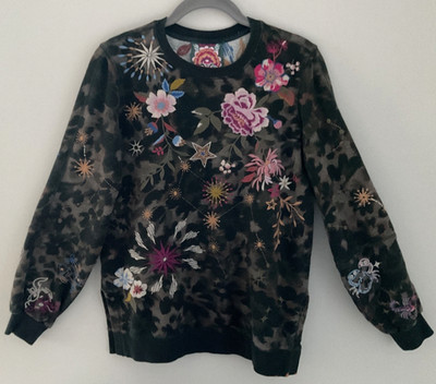 Johnny Was Los Angeles Women s XXS Pullover Sweatshirt Floral Embroidered