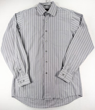 Calvin Klein Mens 16.5 34/35 Slim Fit Striped Dress Shirt Gray White Long Sleeve