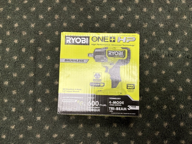 Ryobi ONE+ HP 18V Brushless 4-Mode 1/2" Impact Wrench P262 -Brand New