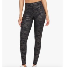 Spanx Faux Leather Shaping Leggings Gray Black Size S NWOT Camo Gray Black