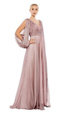 Mac Duggal 67414 Mocha Chiffon Gown Cutaway Sleeve Beaded Cuff Size 8 598