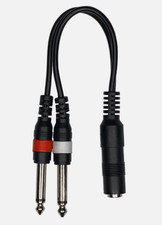 9in 1/4" 1/4 Inch Stereo TRS Female to 2 X 1/4 Inch Male Mono Y Splitter Cable