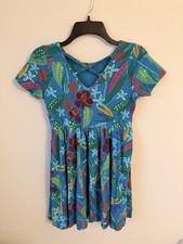 Tea Blue & Green Floral Short Sleeve Dress - Size 16