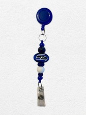 Seahawks Silicone Beaded Blue Retractable Badge Reel Holder