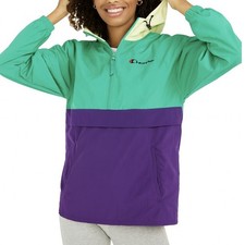 Champion Women  s Colorblock Packable Half Zip Pullover Jacket M Retro Style