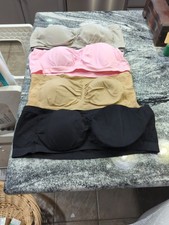 4 Womens Padded Tube Top Bra Seamless Bandeau Strapless 5XL Stretch