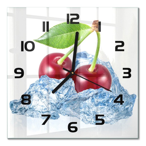 Wanduhr Aus Glas Mit Leisem Uhrwerk Kirsche Mit Eis Schwarze Zeiger 30X30 Cm-image