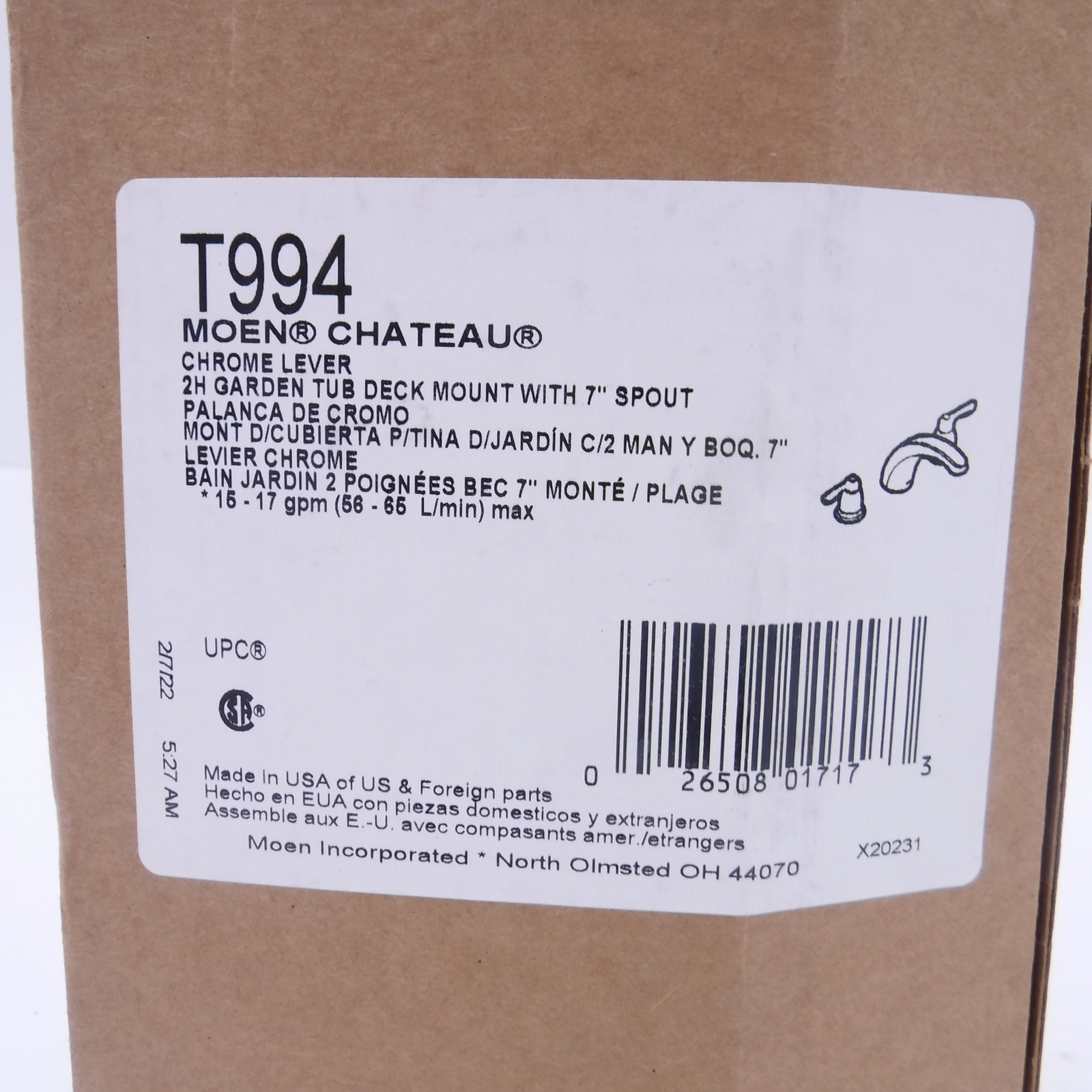 Moen T994 Chateau Two Handle Low Arc Roman Tub Faucet 1.75 GPM 10