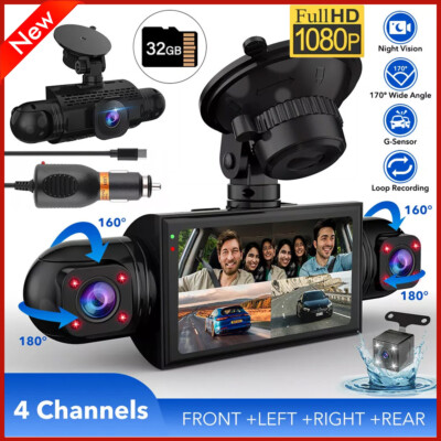 4K HD 360° Dash Cam 4 Channel Driving Recorder Car Front+Rear Camera + 32GB Card
