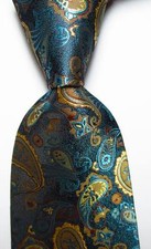 New Classic Paisley Lake Blue Gold JACQUARD WOVEN Silk Men's Tie Necktie