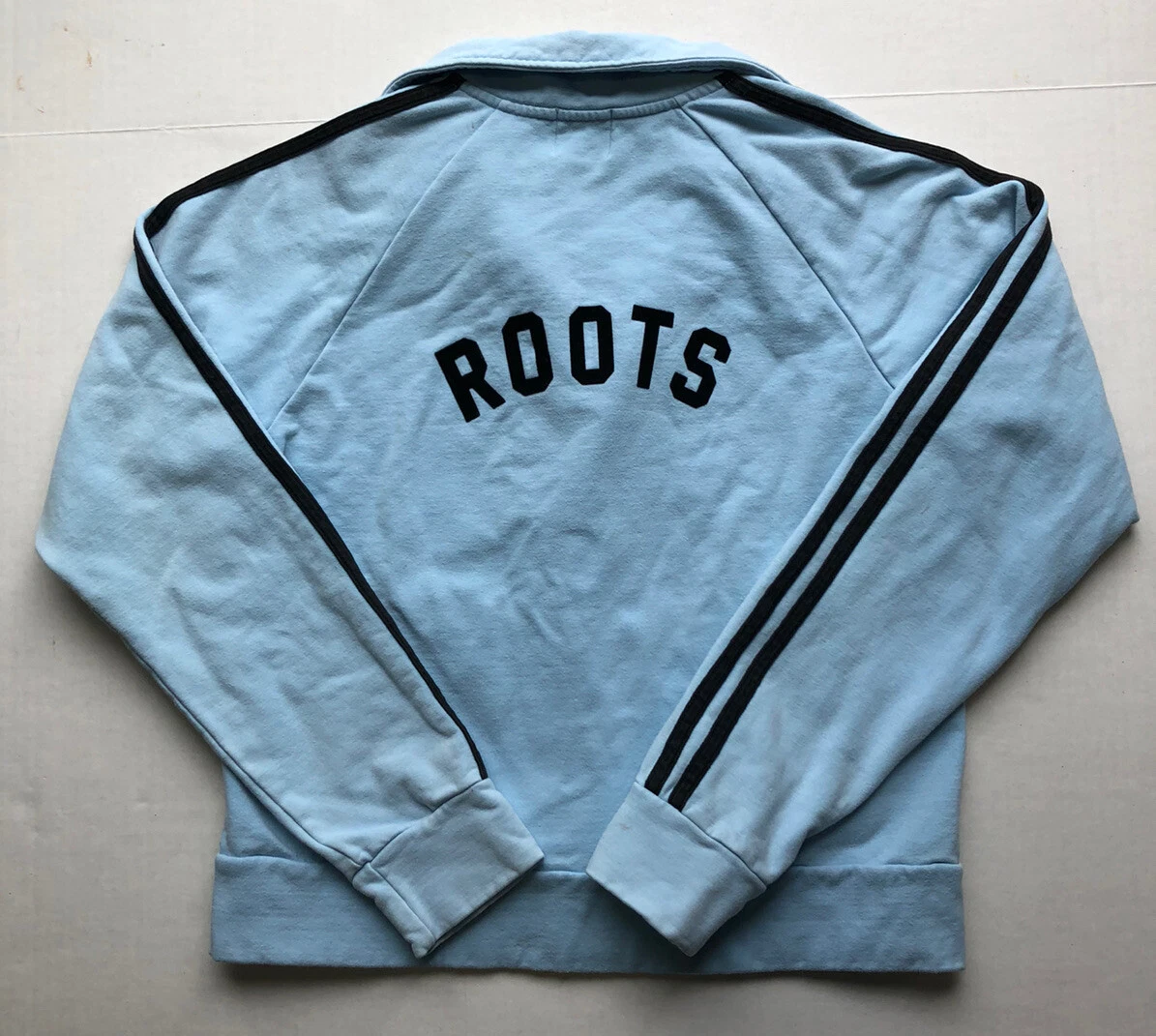Vintage Roots Athletic Full Zip Track Jacket Womens Size M Lt Blue Black Logo
