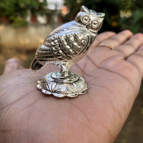 925 Silver Hindu Religious Lakshmi Ullu Owl Uluka Idol Statue, 11.3 gm, 4.7 cm - Picture 3 of 6