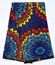 African Fabric/ Ankara - Blue, Orange 'Djeneba Radiance', YARD or WHOLESALE
