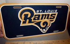 St. Louis Rams NFL football team Plastic License Plate, made in the USA NEW logo