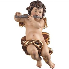 ANGELO CON FLAUTO DA PARETE IN LEGNO DELLA VALGARDENA DECORATO A MANO CM 13