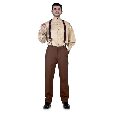 Men/'s Classic Victorian Western Steampunk Costume Pants Trousers Brown S M L XL
