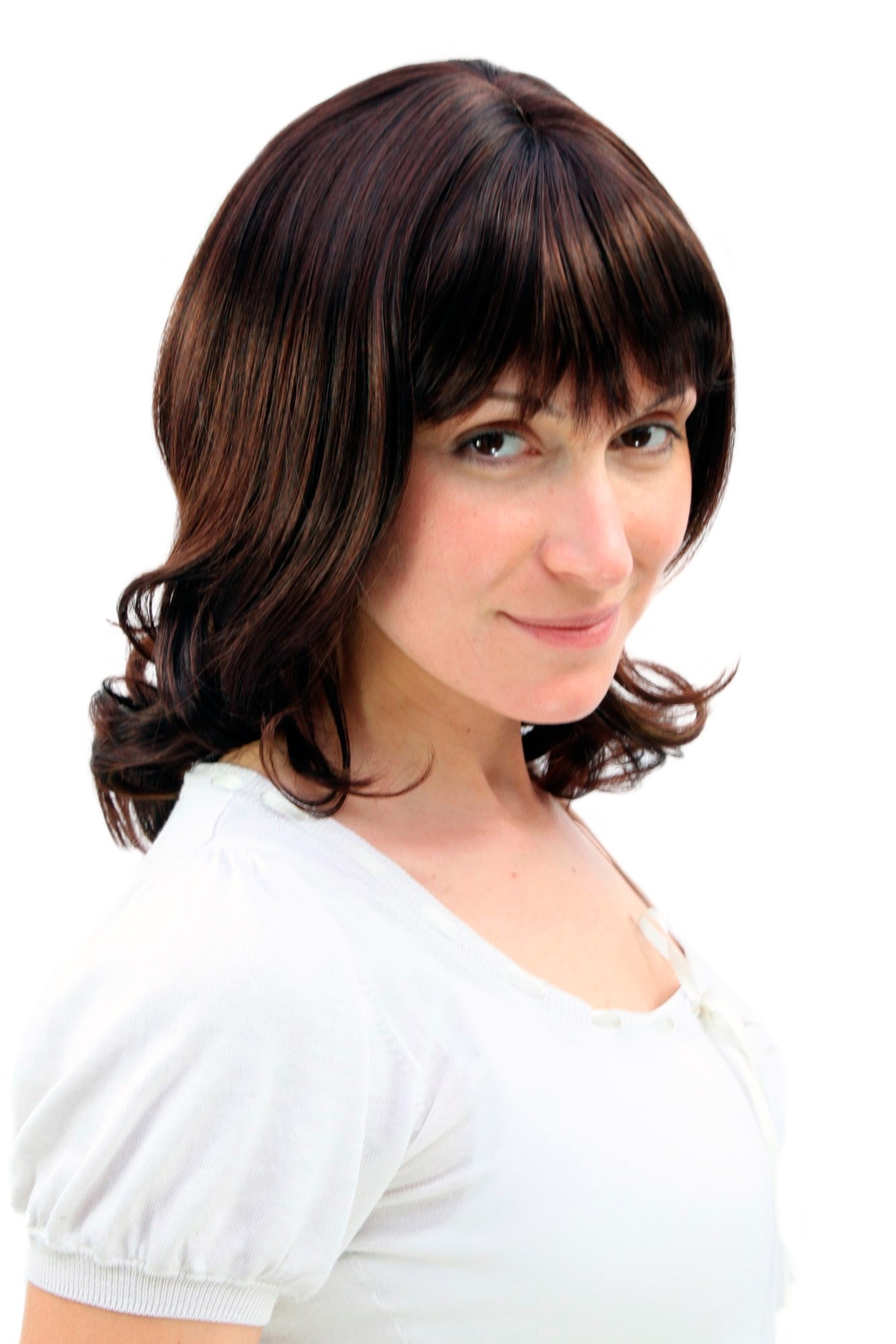 Wig Brunette Highlights Curls Medium Length Brown with Blonde Strands 2002-33H27