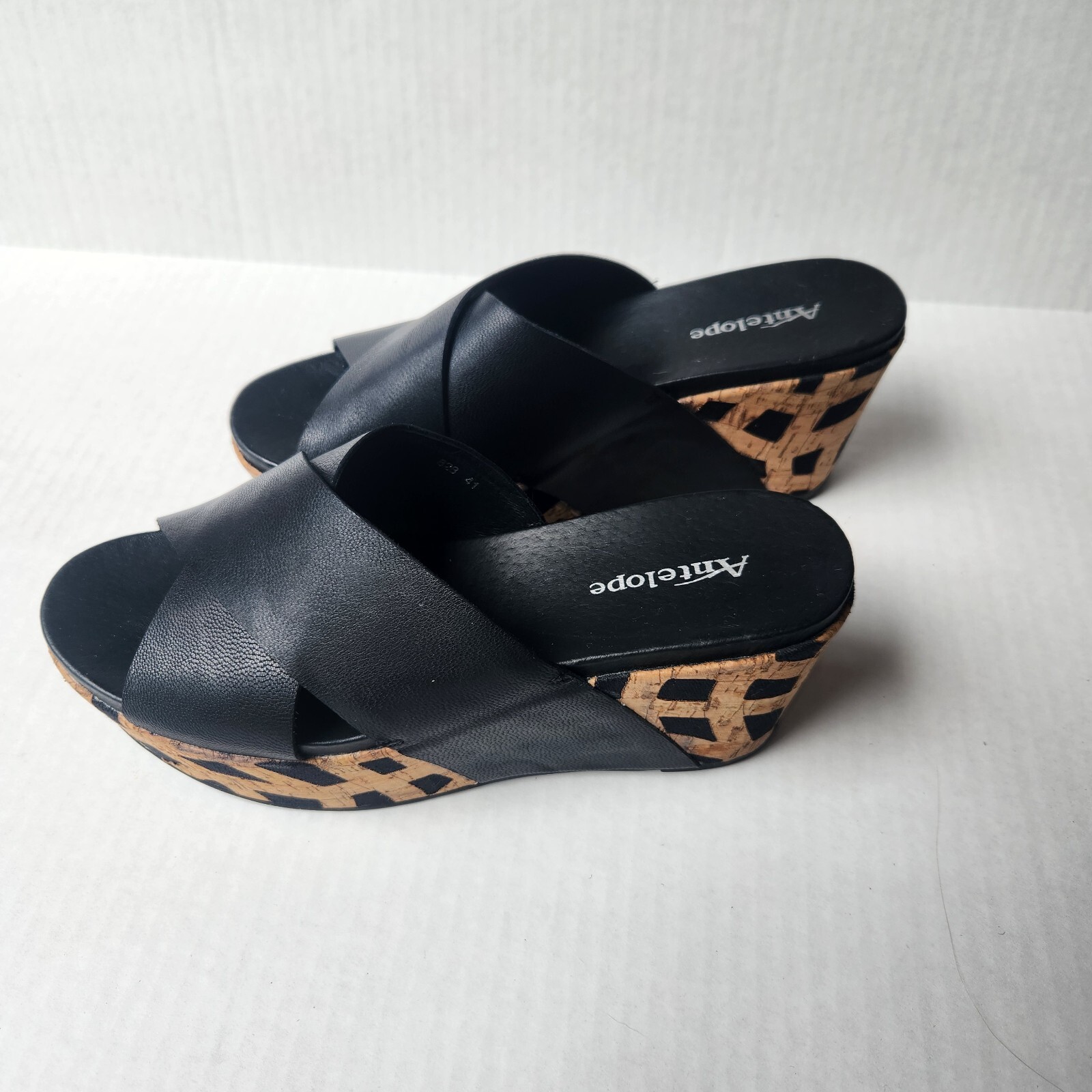 Antelope 828 Women's Black Cross Band Wedge Sandal Slide On Shoe EU 41 US 9.5