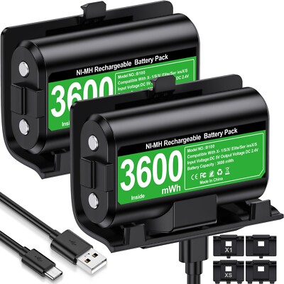 2*3600mWh Wiederaufladbar Akku Kompatibel mit Xbox Series X/S/Xbox One X/S Elite