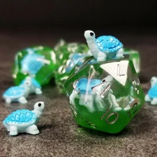 Sage's Familiars- Blue Baby Turtle Familiar Resin Polyhedral Dice Set | RPG DND