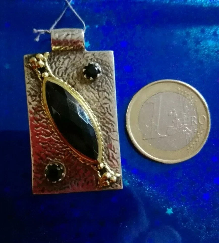 Ciondolo, Pendente In Argento 925 Lavorato E Onice - Immagine 2 di 2