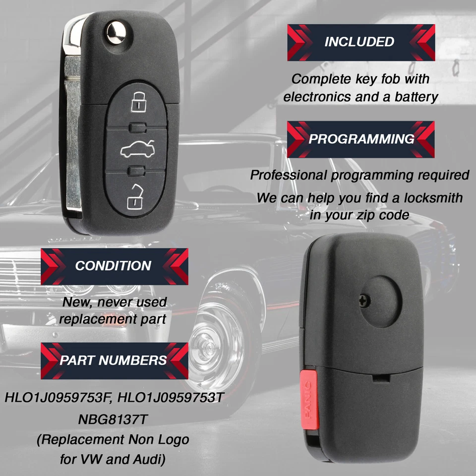 For 1998 1999 2000 2001 Volkswagen Beetle Golf Jetta Passat Car Remote Key Fob Foto 4 de 4
