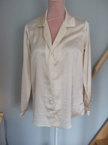 asos design silky-feel long sleeve shirt blouse size 6 pale gold - Picture 1 of 4