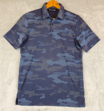 Travis Mathew Golf Polo Shirt Mens Size Small Blue Camo Palm Trees Short Sleeve