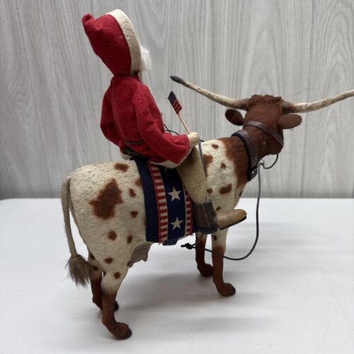 Papel maché de algodón primitivo Craig Yenke C. Yenke Co. Texas Longhorn Santa - Imagen 12 de 24
