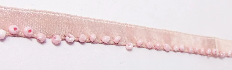 Lámpara de baile de costura cinta satinada borde cuentas semillas rosa bebé flecos con cuentas Foto 2 de 3