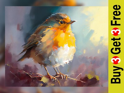 Charmantes Rotkehlchen Vogel Kunstdruck 5'' x 7'' - bunte Vogel Wandkunst Dekor