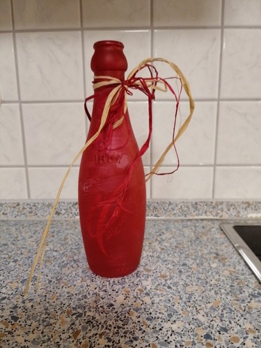 Glas Flasche Deko rot Vase Tischdekoration Glasvase Sekt / Wein handbemalt