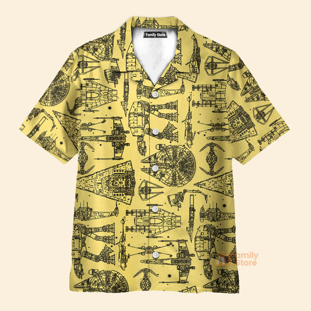 Men’s Star Wars Starship Yellow Hawaiian Shirt US Size Summer Style New