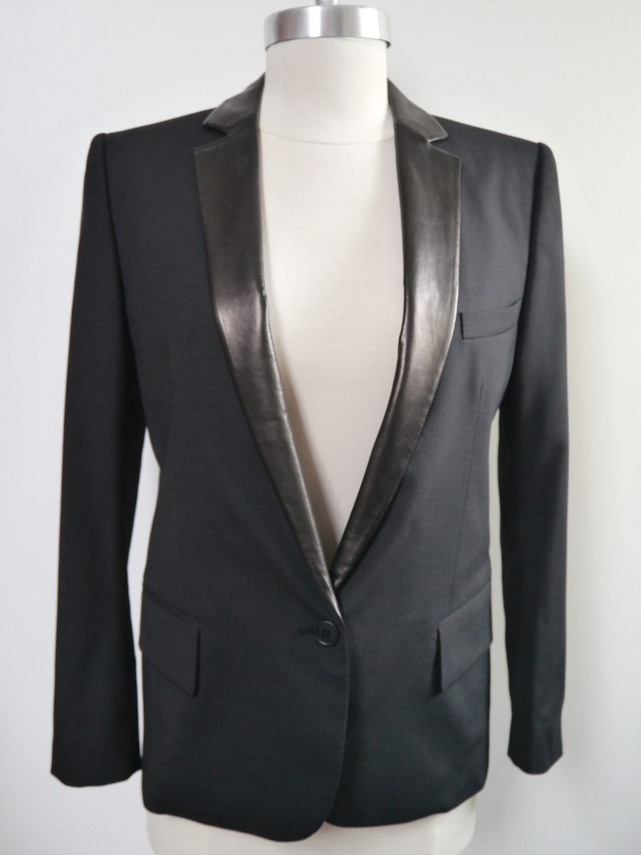 NEW BALMAIN $4,055 black tuxedo style jacket blazer leather