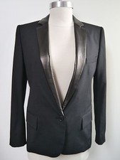 NEW BALMAIN 4,055 black tuxedo style jacket blazer leather lapel womens Euro 38