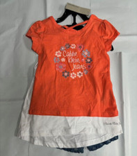 CALVIN KLEIN GIRLS 3 PC SHORTS/2 BLOUSE SET ORANGE/WHITE/BLUE 6X NWT