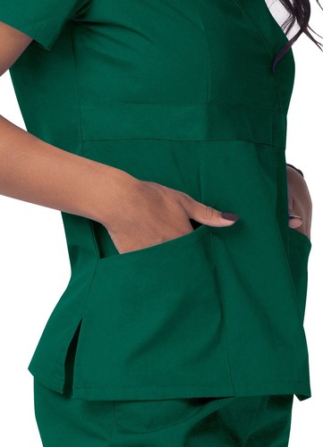 Sivvan Uniformi Donna Finto Avvolgente Infermiera Medico Scrub Top Vestibilità Crossover Semi-V - Foto 75 di 112